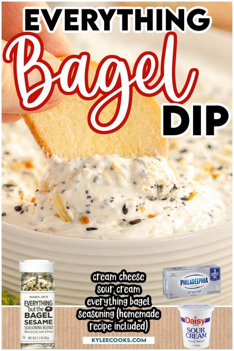 Everything Bagel Dip. Only 3 ingredients needed for this easy dip that's a flavor bomb! Cream cheese, sour cream and everything bagel seasoning blend perfectly for a creamy dip to enjoy with chips, pretzels, veggies and more. Make this for your next party! Everything Bagel Dip, Blue Cheese Dip Recipe, Bagel Dip, Healthy Finger Foods, Delicious Dips, Homemade Dips, Easy Dip, Everything Bagel Seasoning, Bagel Chips