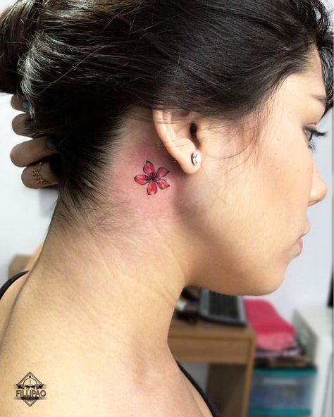 Behind The Ear Tattoos, Flower Neck Tattoo, Small Lotus Tattoo, Behind The Ear Tattoo Ideas, Behind The Ear Tattoo, Behind Ear Tattoos, Basic Tattoos, Ear Tattoo Ideas, Small Butterfly Tattoo