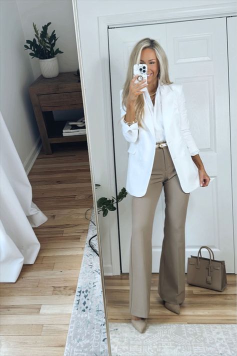 Peak Lapel Double Breasted … curated on LTK Classy White Blazer Outfit, White Blazer Outfit Casual Classy, Blazer Outfits Dressy Classy, White Blazer Outfit Dressy, Cream Blazer Outfits For Women, White Blazer Outfit Work, White Blazer Work, Long Blazer Outfit, Casual Work Outfit Spring