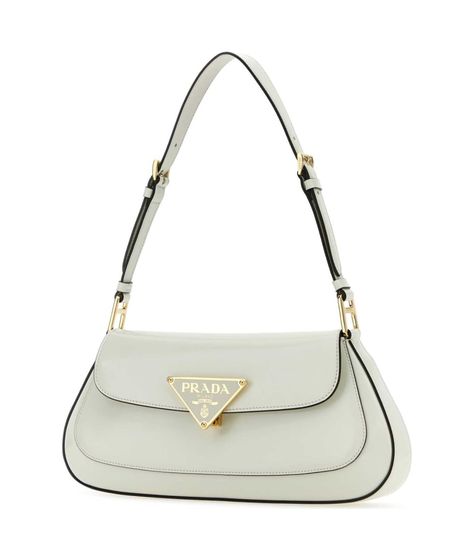 Prada White Leather Shoulder Bag | italist Designer Shoulder Bags For Women, Prada White Bag, White Luxury Bag, White Prada Bag, Prada Bag Aesthetic, Prada Clothes, Prada Purse, Luxury Shoulder Bags, Classy Purses