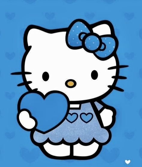 Blue Y2k Background, Bouquet Toppers, Blue Hello Kitty, Hello Kitty Colouring Pages, Y2k Background, Hello Kitty Bow, Holding A Heart, Hello Kitty Aesthetic, Hello Kitty Coloring