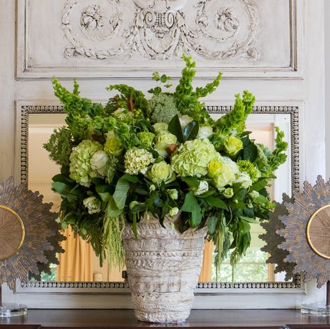 New Orleans floral designer Margaret Ludwig of Giverny Design creates a monochromatic arrangement in the French style. Flower Magazine shares some of our favorite hydrangea arrangements. We just can't get enough of this hearty, summer bloom. Hydrangea Flower Arrangements, Flower Magazine, Hydrangea Arrangement, Dreamy Flowers, Limelight Hydrangea, Hydrangea Arrangements, Green Ideas, Best Flowers, Green Hydrangea