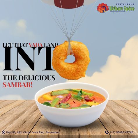 South Indian Food Social Media Post, South Indian Food Creative Ads, South Indian Sweets, South Indian Thali, Indian Cafe, Medu Vada, Saskatoon Saskatchewan, Ig Food, Lentil Dishes