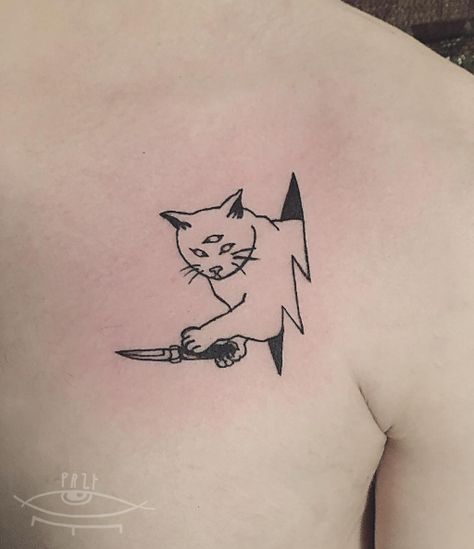 Animal Holding Knife Tattoo, Cat With Knife Tattoo, Tattoo Gato, Hedge Hog, Knife Tattoo, Juicy Juice, Cat Tat, Angry Cat, Ghost Cat