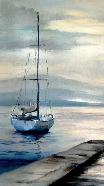 Watercolor Boat, Sailboat Art, Sailboat Painting, Boat Art, Boat Painting, 수채화 그림, Watercolor Landscape Paintings, Water Painting, Seascape Paintings