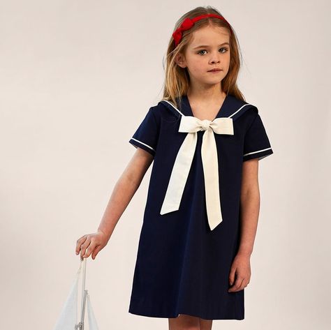 PEPA & Co. on Instagram: “Our beautiful mariner dress is a summer classic! This navy and white combination is so elegant and stylish while still being fun, cute and…” Traditional Girl, Classic Kids Clothes, Vintage Kids Clothes, Clothes For Girls, Dresses For Girls, Frocks For Girls, Traditional Clothes, 인물 사진