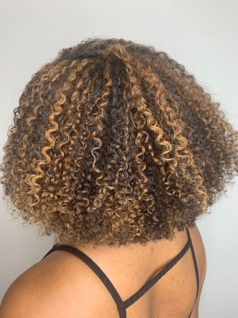 Highlights On Natural Hair, Blonde Highlights Curly Hair, Natural Hair Highlights, Highlights Curly, Dyed Curly Hair, Bday Wishlist, Highlights Curly Hair, Honey Brown Hair, Boho Lifestyle