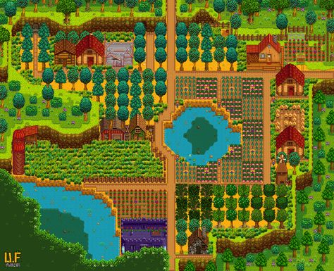 Stardew Farm Layout, Stardew Farm Ideas, Stardew Valley Farm Ideas, Wilderness Nursery, Stardew Valley Farm Layout, Stardew Farm, Farm Layouts, Stardew Farms, Fort Wilderness Disney