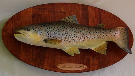 23" Hand-Carved Brown Trout Singing Fish, Take Me To The River, Spot Illustration, Brass Pitcher, Don't Worry Be Happy, Funny Items, Pottery Jug, Brown Trout, Big Mouth