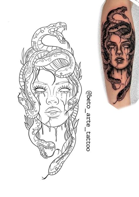 Madusa Drawings Simple Tattoo, Medusa Tattoo Outline, Medusa Tattoo Stencil, Medusa Tattoo Ideas, Tattoo Medusa, Blitz Tattoo, Medusa Tattoo Design, Pretty Hand Tattoos, Greek Mythology Tattoos