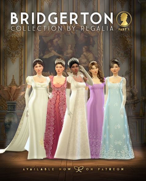 BRIDGERTON COLLECTION PART 2 Sims Coquette, Regency Dresses, Sims 4 Decades Challenge, Sims 4 Cheats, Sims Medieval, Royal Clothes, Sims 4 Cas Mods, Sims Clothes, Sims Packs