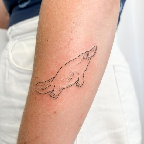 Little platypus guy for @india_dawe #platypus #platypustattoo #handpoke #handpoketattoo #stickandpoke #tattoo Cute Platypus Drawing, Platypus Tattoo Simple, Platypus Tattoo, Platypus Sketch, Stickandpoke Tattoo, Platypus Skeleton, Platypus Illustration, Print Making Designs, Hand Poked Tattoo