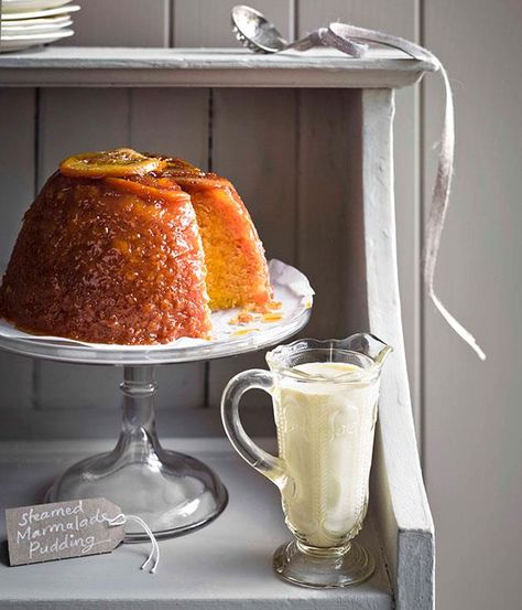 Steamed marmalade pudding with thick English custard | Gourmet Traveller English Custard Recipe, Marmalade Pudding, English Custard, Steamed Puddings, English Pudding, Steamed Pudding, British Pudding, English Recipes, Custard Recipe