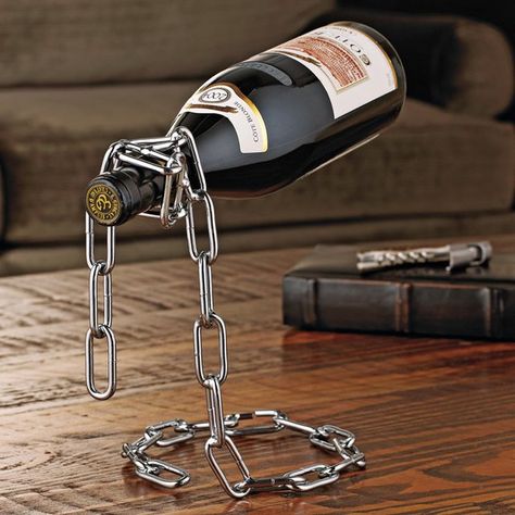 Chain Wine Bottle Holder #Art, #Bottle, #Chain, #Cool, #Holder Metal Sculpture Artists, Welded Art, Welding Ideas, Welding Supplies, Welding Jobs, Welding Art Projects, Arc Welding, Metal Tree Wall Art, Metal Welding