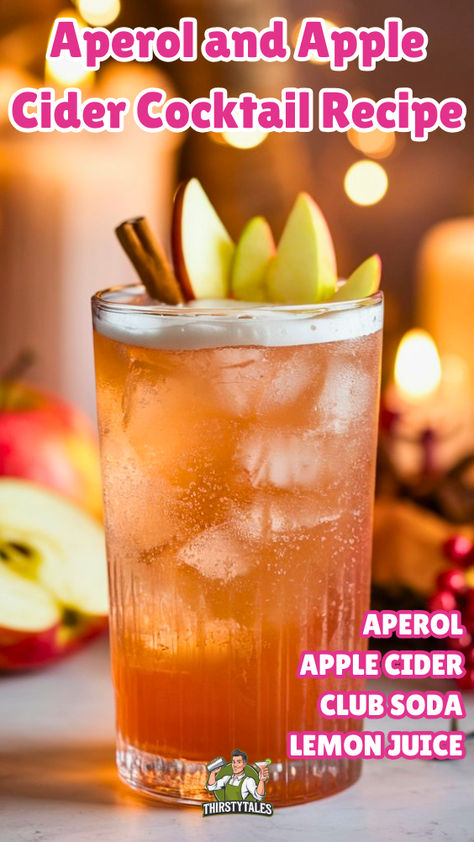 "Discover the perfect blend of flavors with our refreshing Aperol and Apple  Cider Cocktail recipe! This delightful Aperol Apple Cider Cocktail is an  ideal choice for fall gatherings. Enjoy the zesty notes of citrus combined  with spiced apple cider for a festive Aperol Autumn Cocktail. Whether  you're looking for an easy Aperol Apple Cider recipe or a crowd-pleasing  Aperol Cider Punch, this drink is sure to impress!" Apple Cider Booze Drink, Apple Punch Recipes, Aperol Cocktail Recipes, Winter Drinks Alcoholic, Apple Cidar, Cider Punch, Autumn Cocktail, Cider Cocktail Recipes, Xmas Cocktails