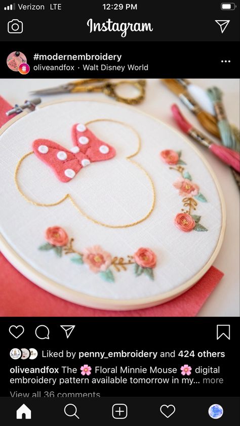 Minnie Mouse Hand Embroidery, Mickey Embroidery Design, Embroidery Disney Designs, Minnie Mouse Embroidery, Disney Embroidery Ideas, Disney Embroidery Designs Hand, Hand Embroidery Disney, Disney Hand Embroidery Diy, Disneyland Embroidery