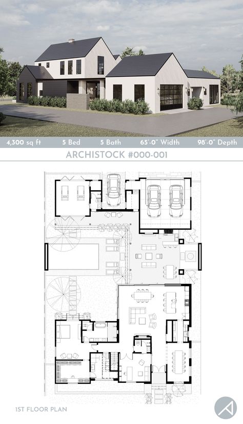 Floor Plan With Attached Guest House, 2 Houses Connected Floor Plans, House Plans With Home Gym, Small Modern Home Floor Plans, Courtyard Pool House Plans, Detached Guest House, Den Room, Pool Guest House, Modern Contemporary House Plans