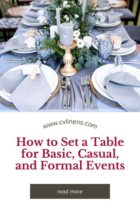 Whether you’re in need of mastering a formal table setting for an elegant wedding reception or just love hosting dinner parties at home this article will help you learn and master different table setting styles! From basic table settings to formal table settings, we'll explain how to set up and decorate each setting in an easy to follow guide, which will make you an expert in all things dinnerware! Private Dining Table Setting, How To Set A Formal Dinner Table, Setting A Dinner Table, Sunday Dinner Table Setting, Formal Dining Table Setting, How To Set Up A Table, Formal Dinner Table Setting Decor, Table Setting Ideas Party, Formal Table Setting Decor