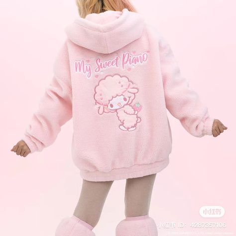 Sanrio My Sweet Piano, My Sweet Piano, Pink Sherpa, Sherpa Fabric, Leg Warmer, Kawaii Fashion Outfits, Hello Kitty Items, Sherpa Jacket, Pink Outfits