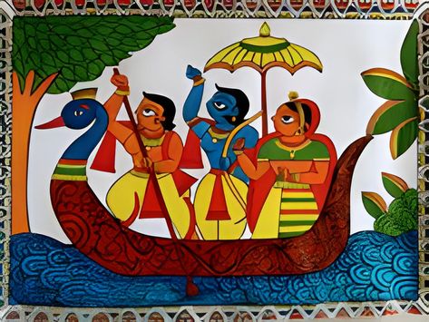 Painting On Rajasthan, Wall Painting Madhubani, Phad Art Design, Folk Art Of India Paintings, Folk Paintings Of India, Phad Painting Rajasthan Motifs, Phad Painting Easy, Phad Painting Motifs, Pattachitra Art Paintings