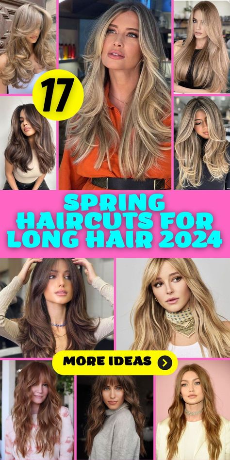 Layered and Light Long Hair Trends for Spring 2024: The Spring 2024 hair trend for those with long locks will focus on layered and light styles. These hairstyles, perfect for both straight and wavy hair, will include long layers, feathered cuts, and soft curtain bangs. This approach aims to create movement, reduce weight, and make long hair more manageable. Expect to see these trends popular among women with various hair textures, from fine to thick, enhancing their natural beauty. Popular Hair Styles 2024, Long Hair 2024 Trends Women, 2024 Hair Trends For Women Long, 2024 Long Hair Trends For Women, Hairstyles With Graduation Cap, Popular Hairstyles For 2024, Spring 2024 Hair Trends, Simple Girls Hairstyles, Trendy Haircuts For Long Hair