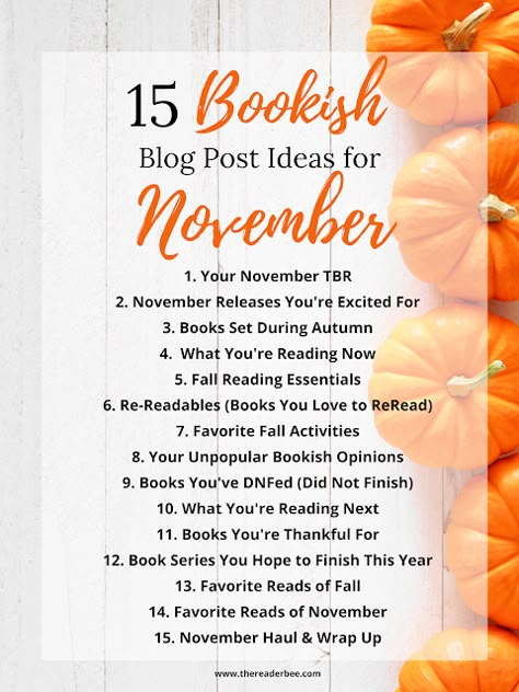 15 Bookish Blog Post Ideas for November! November Book Challenge, Bookish Blog Post Ideas, November Reading Challenge, November Book Club Ideas, Bookish Content Ideas, November Content Ideas, Book Blog Post Ideas, Bookstagram Ideas Posts, Booktube Ideas