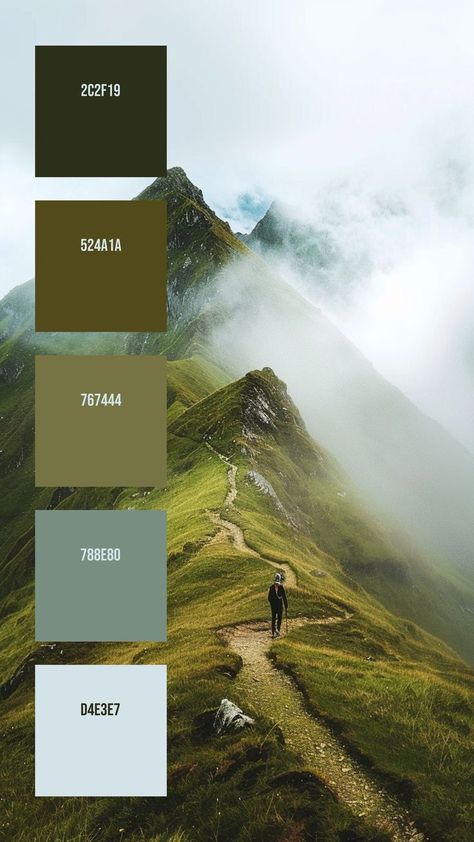 Colors:
2C2F19 ° 524A1A ° 767444 ° 788E80 ° D4E3E7 Misty Mountains, Hex Color Palette, Color Schemes Colour Palettes, Nature Color Palette, Model Paint, Color Palette Design, Color Harmony, Perfect Palette, Colorful Landscape