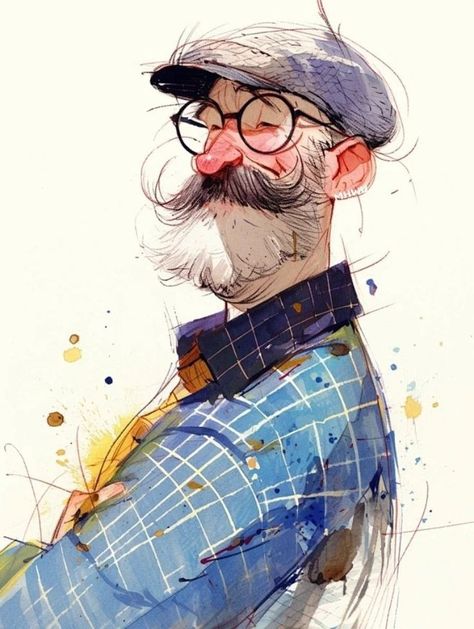 Old Man Drawing Character Design, Old Man Art Character Design, Old Man Character Design, Old Man Illustration, Watercolor Character, Graphisches Design, Man Illustration, Book Illustration Art, Cute Paintings