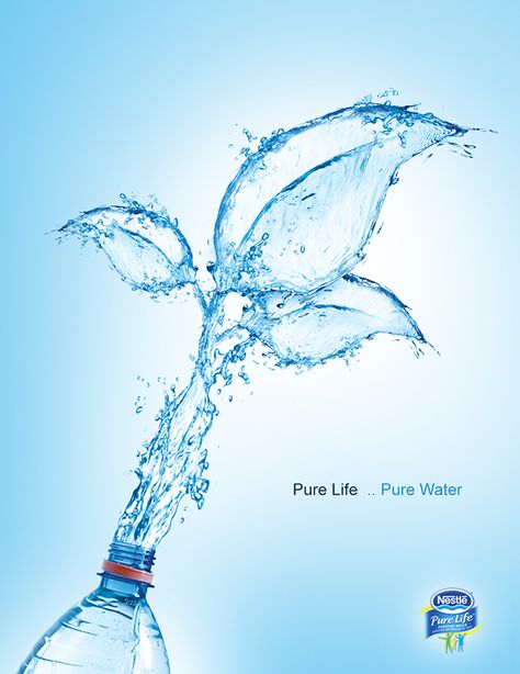 Pure Life .. Pure Water on Behance Water Poster Design, Save Water Images, Water Ads, Save Water Poster, Nestle Pure Life, Water Shape, Pure Life, Water Images, Bottle Design Packaging