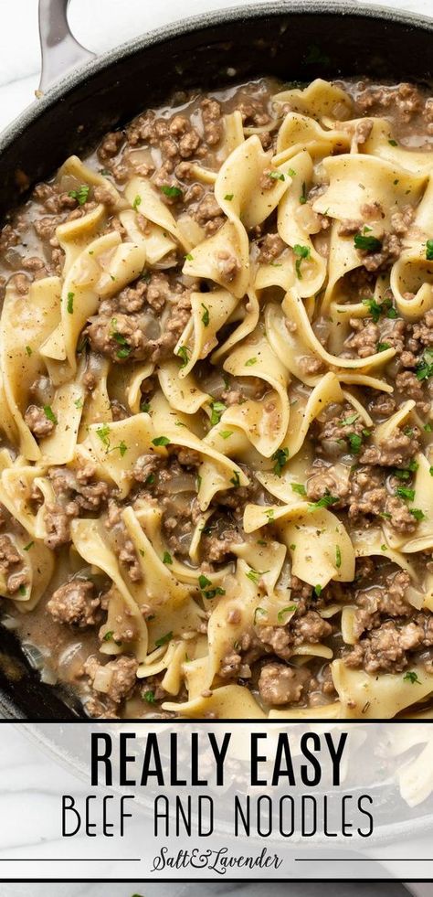 Easy Beef And Noodles 12 Tomatoes, Easy Weeknight Dinners Healthy Ground Beef, Lazy Beef And Noodles, Beef And Noodles Easy Quick, Beef And Noodles Crockpot With Hamburger, Beef Tips With Noodles Recipe, Ww Beef And Noodles, Noodles Hamburger Recipes, Burger And Noodles Ground Beef