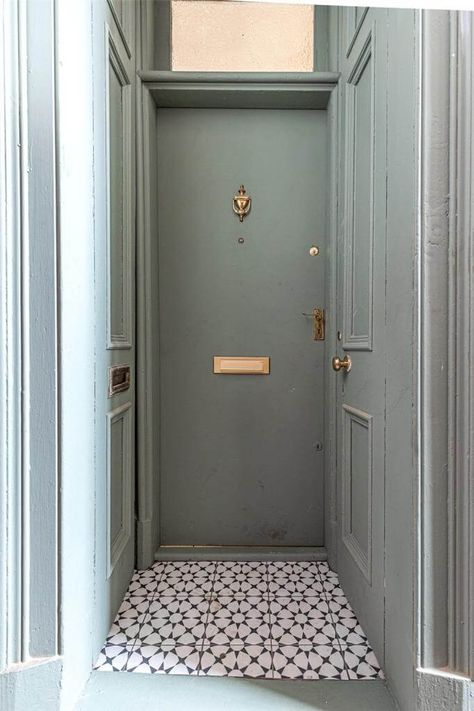 HOME TOUR Kate Flat Hallway, Glasgow Apartment, Flat Aesthetic, Kate Spiers, Central Heating Radiators, Rattan Headboard, Yellow Sofa, Wooden Floorboards, Pink Tiles