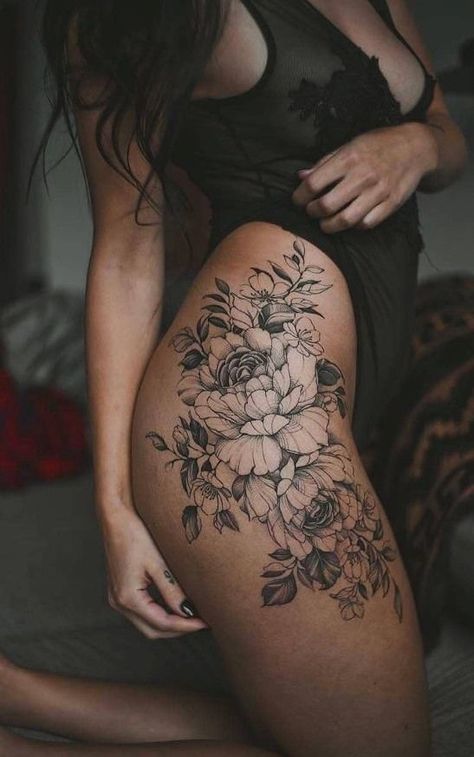 Hip Tats, Side Thigh Tattoos Women, Front Thigh Tattoos, Girl Rib Tattoos, Country Girl Tattoos, Flower Hip Tattoos, Side Hip Tattoos, Side Tattoos Women, Side Thigh Tattoos