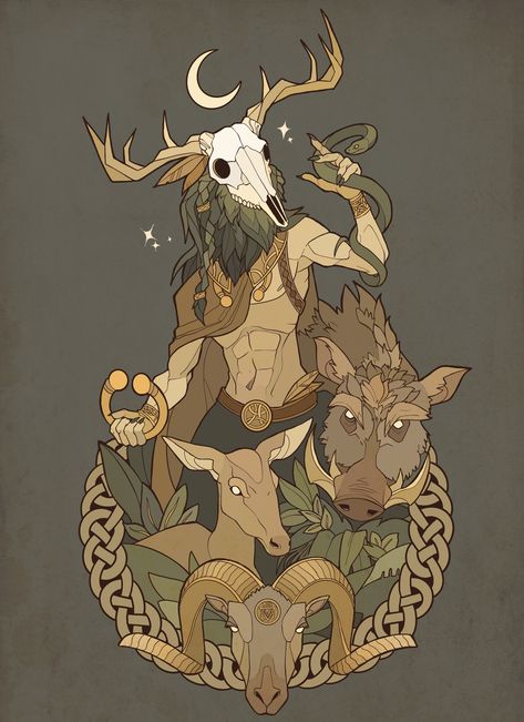 ArtStation - Cernunnos Tattoo , Jack Burke Cernunnos Tattoo, Jack Burke, Celtic Gods, Pagan Art, Celtic Mythology, 다크 판타지, Concept Art Drawing, Arte Fantasy, 판타지 아트