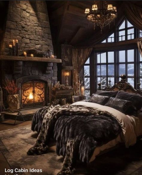 Gothic Country House, Norse Bedroom, Viking Bedroom, Cozy Cabin Bedrooms, Interesting Rooms, Moody House, Cave Houses, Barn Bedrooms, Mountain Dream Homes