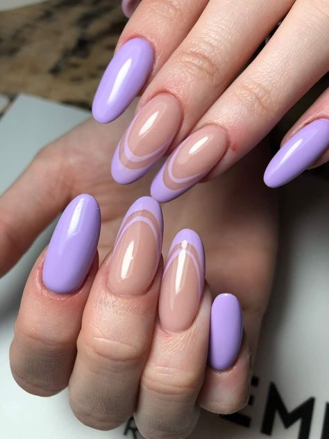 Violet French Nails, Nails Lilla, Lilla Nails, Patterned Nails, Wedding Day Nails, Baby Boomers Nails, Violet Nails, Violet Pastel, Romantic Nails