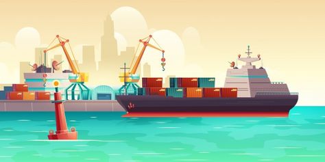 Cargo ship loading in port cartoon illus... | Free Vector #Freepik #freevector #business #technology #city #cartoon Cargo Ship Illustration, Technology City, Isometric Map, Logistics Management, Cargo Ship, City Cartoon, Logistics Transportation, Free City, Free Cartoons