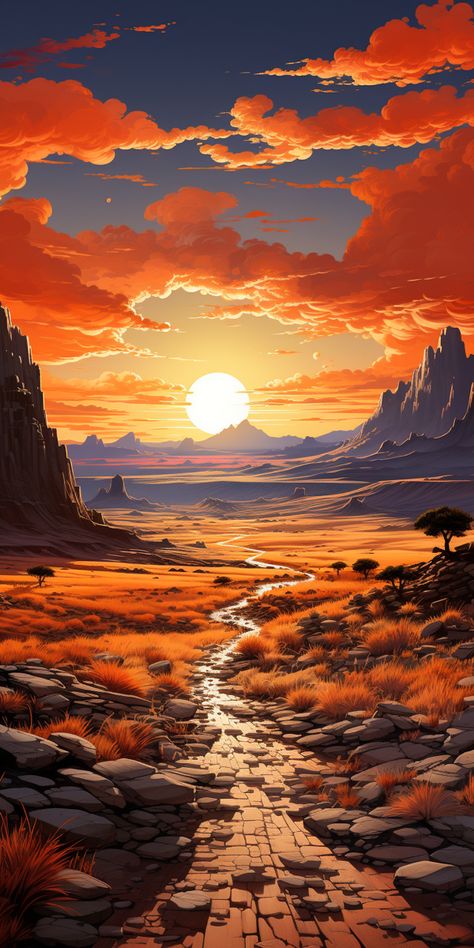 Desert Fantasy Art, Desert City Fantasy Art, Desert Background Art, Desert Oasis Fantasy Art, Desert Anime Background, Desert Fantasy Art Scenery, Fantasy Artwork Landscape, Desert Sahara, Desert Road