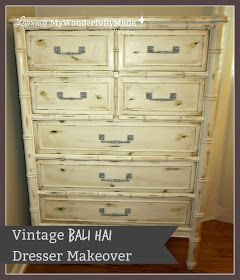 Rustoleum Chalked Spray Paint, Dresser Update, Faux Bamboo Dresser, Bamboo Dresser, Dixie Furniture, Low Dresser, Dresser Ideas, Bali Hai, Monday Inspiration