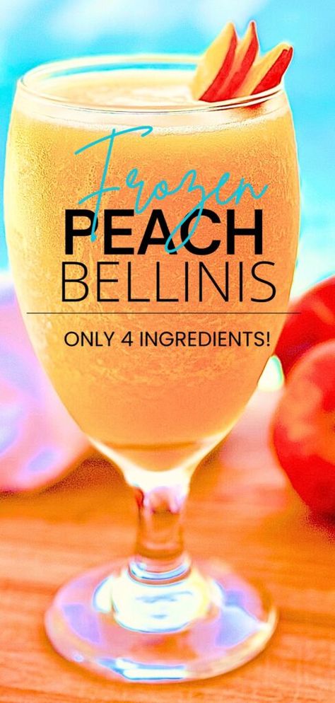 Easy Frozen Peach Bellinis Bellini Recipe Easy, Bellini Cocktail Recipes, Peach Bellini Recipe, Peach Bellini Cocktail, Frozen Peach Bellini, Bellini Cocktail, Alcoholic Punch Recipes, Bellini Recipe, Frozen Peaches