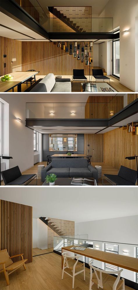 Stairs Mezzanine, Cafe Mezzanine Interior Design, Double Height House, Mezzanine House Design Open Concept, First Floor House Design, Duplex House Interior Design, Mezzanine Interior, Duplex House Design Interiors, Mezzanine Design Ideas