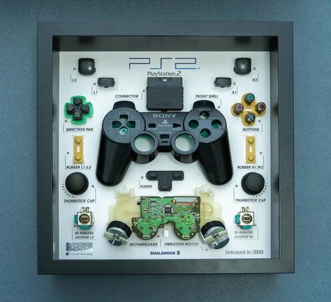 Framed Play Station 2 Controller Disassembled Game Console Wall Art Gifts Wall Decor Home PS2 Dualshock 2 Diorama Shadow Box - Etsy UK Console Wall, Games Room Inspiration, Frame Technology, Gaming Room Decor, Play Station, Vintage Interior, Electronic Art, Classic Frame, Gamer Gifts