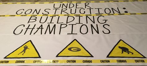 Playoff run through banner Construction Football Game Theme Signs, Construction Pep Rally Signs, Construction Theme Pep Rally, Construction Pep Rally, Construction Football Game Theme, Football Spirit Signs, Football Game Signs, Run Through Signs, High School Football Posters