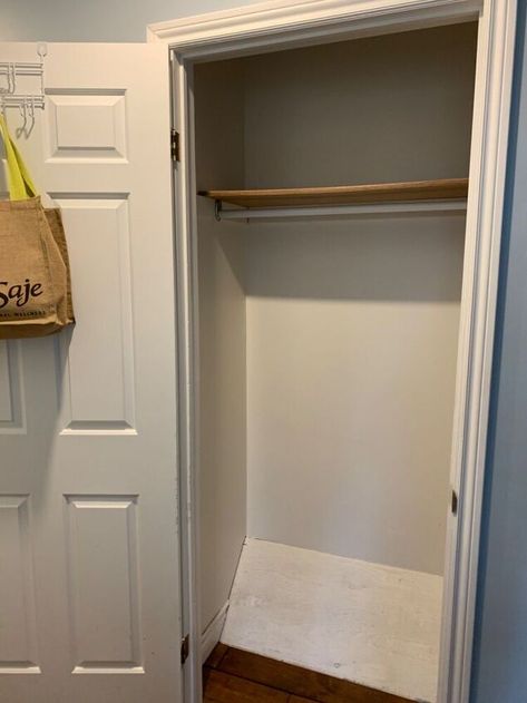 Since recently updating our entryway I thought it was time to also update our entryway coat closet. This project definitely made our small closet more functional without spending any additional money as we used all items we had on hand! This is the before picture. As you can see there is not a lot of storage area for shoes, etc. Time to add some DIY shelving with reclaimed wood we had on hand. Add Bracing First step we did was measure the areA we wanted to add a bottom shelf to.… Diy Entryway Closet, Entryway Coat Closet, Small Entryway Closet, Small Entry Closet, Entry Closet Makeover, Entryway Closet Makeover, Entry Closet Organization, Coat Closet Storage, Coat Closet Makeover