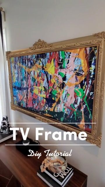 Ornate Tv Frame, Picture Frame Television, Gold Frame Around Tv, Diy Ornate Picture Frames, Framing A Tv On The Wall, Gold Framed Tv, How To Frame A Tv, Frame Around Tv On Wall, Diy Tv Picture Frame