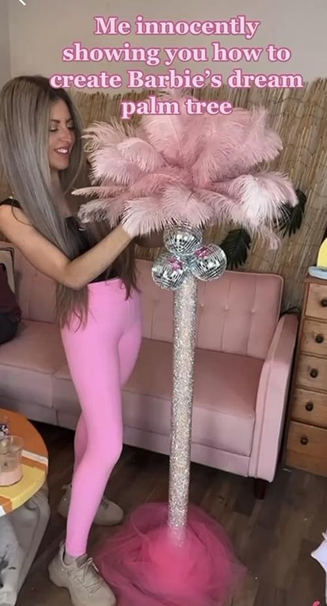 Check out this video DIY Pink Glitter Disco Palm Tree from Miranda Miele Pink Disco Christmas Tree, Disco Pink Party, Chanel Birthday Theme, All Pink Party, Barbie Playhouse, Diy Palm Tree, Barbie Graduation, Barbie Bridal Shower, Fun Summer Things