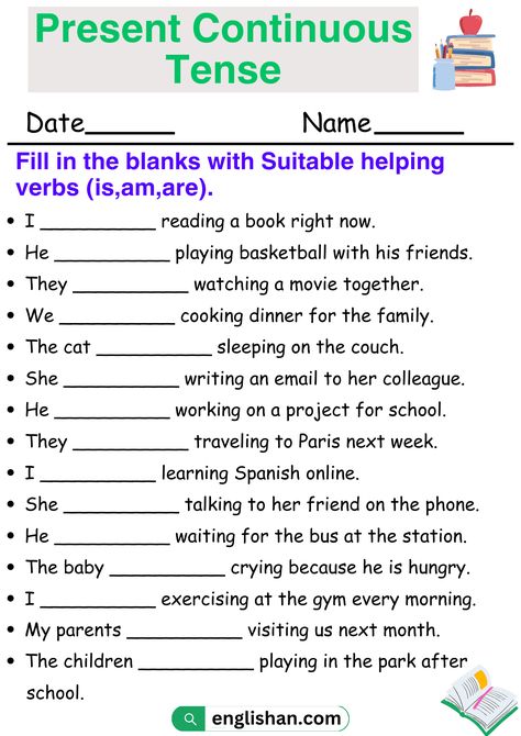 Present Continuous Tense Worksheets and Exercises with Answers Present Tense Worksheets With Answers, Present Continuous Tense Worksheets, Continuous Tense Worksheet, English Past Tense, Helping Verbs Worksheet, Simple Present Tense Worksheets, Present Continuous Worksheet, Tense Worksheet, Progressive Verbs