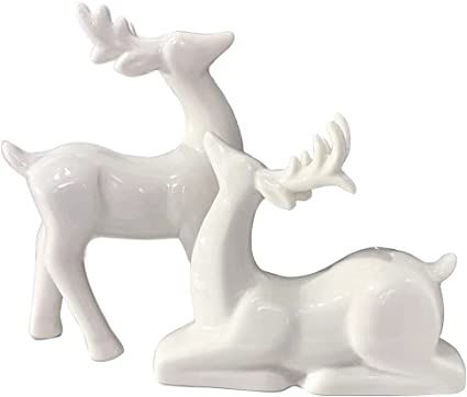 Amazon.com: Porcelain Christmas Reindeer Figurines, Pack 2 Mini Animal Reindeer Decor Deer Statues Sculpture Tabletop Ornaments for Cabinet Mantel Shelves Fireplace Home Décor Accents Collectible Figurines : Home & Kitchen Bloxburg Christmas, Shelves Fireplace, Reindeer Sculpture, Mantel Shelves, Reindeer Decor, Reindeer Statue, Fireplace Home, Christmas Reindeer Decorations, Deer Statues