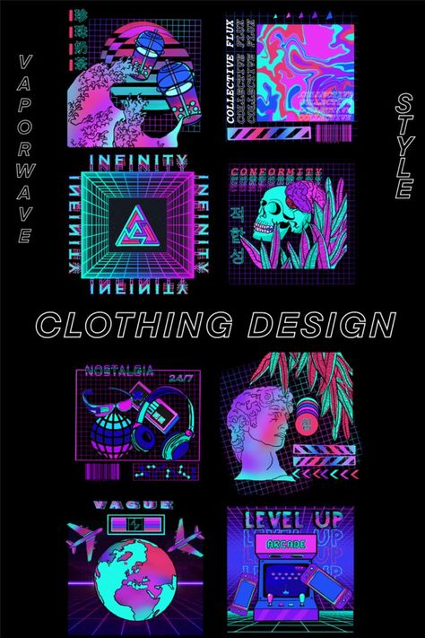 #clothingdesign #clothingcompany #designservice #vaporwavedesign Neon Shirt Design, Vaporwave Nails, Vapour Wave Aesthetic Outfit, Vaporwave Graphic Design, Vaporwave Logo, Vaporwave Web Design, Vaporwave Aesthetic Fashion, Vaporwave Aesthetic Outfits, Vaporwave Poster Graphic Design