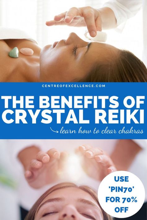 USE "PIN70" FOR 70% OFF YOUR FIRST COURSE! Crystal Reiki Diploma Course | Energy Healing | Do you want to use crystals and Reiki in balanced harmony? Learn how to combine the power of crystals with Reiki to perform Crystal Reiki on both yourself and clients, including how to conduct a pre-session analysis and work ethically. Click here to start your course! Centre of Excellence | Energy Healing Courses | Reiki for Beginners | Reiki Healing #reiki #spirituality #chakras #crystals #crystalhealing Reiki For Beginners, Kundalini Awakening Symptoms, Spirituality Chakras, Clear Chakras, Chakras Crystals, Reiki Business, Reiki Session, Reiki Courses, Healing Inspiration