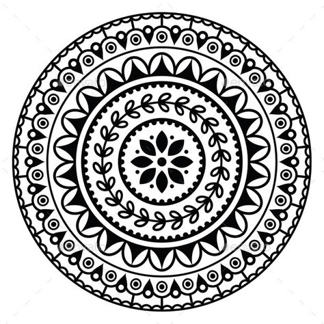 Mandala, Indian Inspired Round Geometric Pattern - Patterns Decorative Indian Henna Tattoo, Mandala Simple, Mandala Indian, Indian Henna, Mandala Doodle, Easy Mandala Drawing, Design Mandala, Mandalas Painting, Mandala Vector